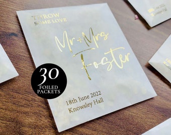 30 x Biodegradable Personalised Confetti Packets | Real Flower Petal Wedding Confetti | Natural | FOILED Glassine Packets