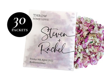 30 x Biodegradable Personalised Confetti Packets | Real Flower Petal Wedding Confetti | Natural | Throw some Love Packets