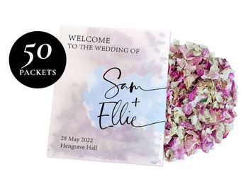 50 x Biodegradable Personalised Confetti Packets | Real Flower Petal Wedding Confetti | Natural | Welcome Packets