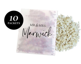 10 x Biodegradable Personalised Confetti Packets | Real Flower Petal Wedding Confetti | Natural | Mr(s) & Mr(s) Packets