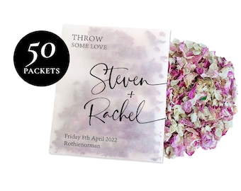 50 x Biodegradable Personalised Confetti Packets | Real Flower Petal Wedding Confetti | Natural | Throw some Love Packets