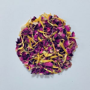 1 liter gedroogde bordeauxrode roos en gele calendulabloemblaadjes bruiloftsconfetti / 1 liter / 100% biologisch afbreekbare confetti