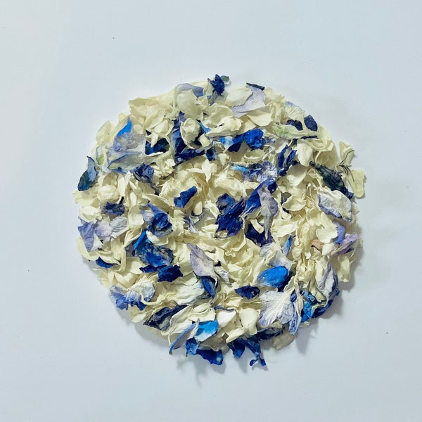 1 Litre Dried Light and Dark Blue Petals and Ivory Jasmine Petal Wedding Confetti/ Home Fragrance/ 1 litre/ 100% Biodegradable Confetti