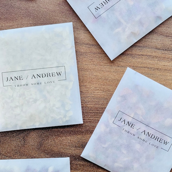 Biodegradable Personalised Confetti Packets | Real Flower Petal Wedding Confetti | Natural | Names Packets