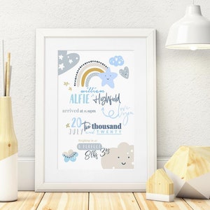 Personalised New Baby A3 Print | Personalised New Baby Gift | Baby Boy Gift | Christening Gift | Newborn A3 Print