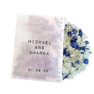 Biodegradable Personalised Confetti Packets | Real Flower Petal Wedding Confetti | Natural | Stamp Name Packets