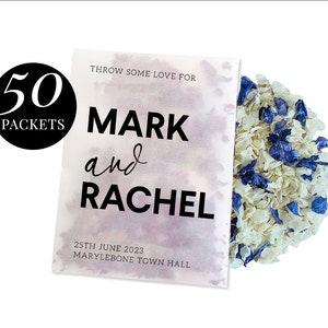50 x Biodegradable Personalised Confetti Packets | Real Flower Petal Wedding Confetti | Natural | San Throw Name Packets