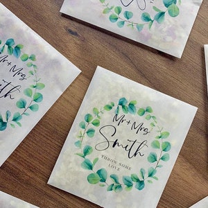 Biodegradable Personalised Confetti Packets | Real Flower Petal Wedding Confetti | Natural | Eucalyptus Wreath Packets
