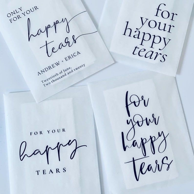 Happy Tears Personalised Tissue Packets Wedding Tissues Wedding Guests Biodegradable Packets Only For Your Happy Tears image 4