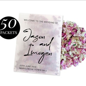 50 x Biodegradable Personalised Confetti Packets | Real Flower Petal Wedding Confetti | Natural | Welcome Signature Name Packets