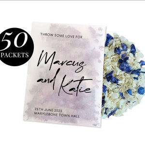 50 x Biodegradable Personalised Confetti Packets | Real Flower Petal Wedding Confetti | Natural | Throw Signature Name Packets