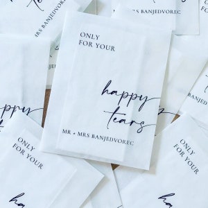 Happy Tears Personalised Tissue Packets Wedding Tissues Wedding Guests Biodegradable Packets Only For Your Happy Tears image 2