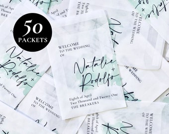 50 x Biodegradable Personalised Confetti Packets | Wedding Favour Packets | Natural | Welcome Packets