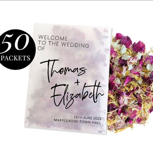 50 x Biodegradable Personalised Confetti Packets | Real Flower Petal Wedding Confetti | Natural | Welcome Name Packets