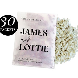 30 x Biodegradable Personalised Confetti Packets | Real Flower Petal Wedding Confetti | Natural | Throw Serif Name Packets