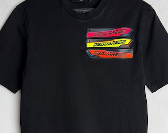 DSQUARED2 Rubber Logo T-Shirt, Mens Designer Cotton Shirt, Unisex Big Logo Applique Tee, Short Sleeve Summer Tshirt, Y2K Streetwear Top, XS