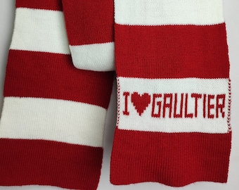 JEAN PAUL GAULTIER Scarf, Y2K Designer Muffler Scarf, I Love Gaultier Unisex Scarf, Red White Striped Scarf, 2000s Long Scarf, Gift For Her