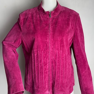 Vibrant Pink Suede Jacket, Genuine Leather Zipped Jacket, Y2K Stylish Modern Jacket, Womens Full Zip Up Coat, Trendy Festival Outfit, L