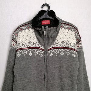 GIESSWEIN Full Zip Sweater, Nordic Pattern Fleece Jacket, Norwegian Ski Sweater, Scandinavian Wool Sweater, Snowflake Warm Jacket, Size XL
