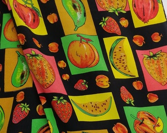 VINTAGE Fruit Silk Scarf, Colorful Silk Neck Scarf, Printed Long Scarf, Women Summer Neck Scarf, Pure Silk Accessories, Unique Gift For Her