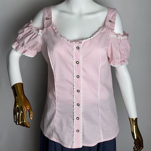 Austrian Dirndl Blouse, Traditional Trachten Blouse, Womens Oktoberfest Pink Top, Tyrolean Folk Blouse, German Bavarian Alpen Shirt, Size XL