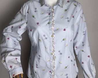 Camisa con estampado floral de PAUL SMITH, blusa con estampado floral de diseñador, camisa de algodón estampada con botones, camisa de manga larga a rayas, blusa informal elegante para uso diario, L