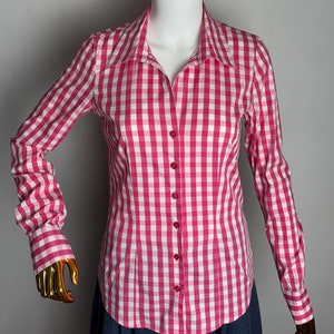 Austrian Dirndl Cotton Blouse, Gingham Check Trachten Shirt, Traditional Oktoberfest Top, Tyrol Folk Button Up, German Bavarian Blouse, S