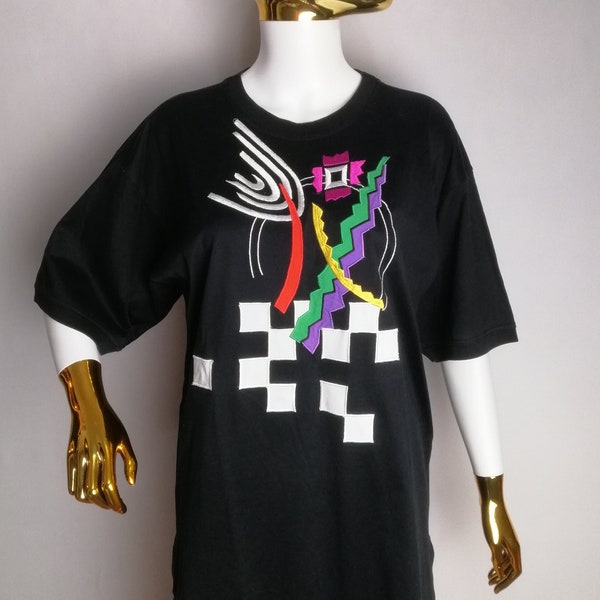 LAUREL by ESCADA Abstract T-Shirt, 90s Margaretha Ley Top, Modern Art Designer Shirt, Oversized Short Sleeve Tee, Y2K Streetwear Tshirt, L