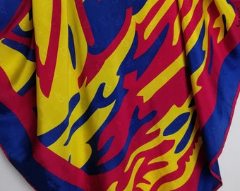 LANVIN PARIS Vintage Silk Scarf Abstract Print 90s Designer Square Scarf Colorful Pure Silk Womens Head Scarf