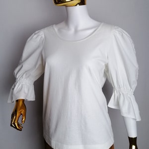 Puffärmel Österreichische Bluse, Weiße Baumwolle Trachten top, Oktoberfest DirndlBluse, Tiroler Trachtenbluse, Alpenbluse, Gr. L