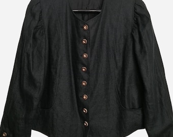 Linen Blend Dirndl Jacket, Black Austrian Jacket, Traditional Tyrol Folk Blazer, Oktoberfest Trachten Cardigan, German Bavarian Alpen Jacket