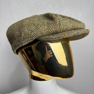 HARRIS TWEED Flat Cap, Wool Newsboy Hat, Peaky Blinders Cap, Green Paddy Cap, Mens Driving Cap, British Gatsby Cap, Traditional Country Cap