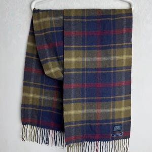 Vintage Wool Scarf, Check Muffler Scarf, Tartan Plaid Scarf Gift, Virgin Wool Accessories, Warm Winter Fringe Scarf, Unisex Tassels Scarf