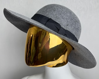 Sombrero fedora de ala ancha, sombrero de fieltro gris para mujer, clásico sombrero bohemio de lana, elegante, minimalista y sofisticado, accesorio de moda para otoño.