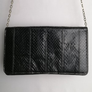 80s Genuine Leather Purse, Italian Leather Shoulder Bag, Silver Chain Flap Crossbody Bag, Black Leather Handbag, 70s Retro Accessories Gift