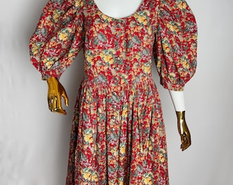 Dirndl austriaco de manga abullonada, vestido Trachten con estampado floral, Dirndl tradicional del Oktoberfest, vestido bávaro Alpen, vestido popular del Tirol alemán, L