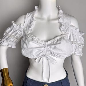 Dirndl White Cropped Top, Traditional Austrian Blouse, Cotton Blend Trachten Top, Oktoberfest Tyrol Alpen Blouse, German Bavarian Crop Top