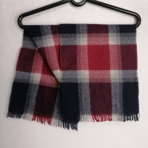 Vintage Wool Scarf, Check Muffler Scarf, Tartan Plaid Scarf Gift, Virgin Wool Accessories, Warm Winter Fringe Scarf, Unisex Tassels Scarf