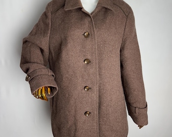 Loden Wool Coat, Womens Austrian Wool Jacket, Brown Trachten Overcoat, Oktoberfest Dirndl Folk Jacket, Tyrol German Bavarian Alpen Coat, 3XL