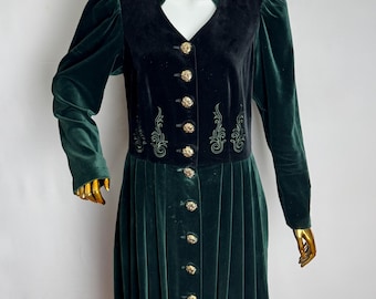Vestido Dirndl de manga abullonada, vestido Trachten de terciopelo, Dirndl austriaco tradicional, vestido del Oktoberfest bávaro de Alpen, vestido popular del Tirol alemán, L