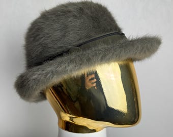 90s KANGOL Furgora Hat, Green Angora Blend Bucket Hat, Women Classic Retro Fluffy Hat, Soft Furry Winter Hat, Warm Cozy Streetwear Accessory