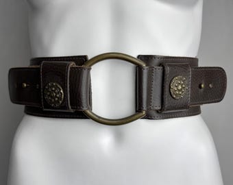 Raina Brown Leather Belt Wide Hammered Brass - Etsy display picture 3