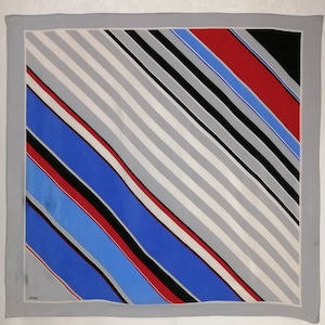 Pure Silk Striped Scarf, 90s Womens Large Head Scarf, Geometric Print Square Scarf, Multicolor Silk Neck Scarf, Silk Accessory, Gift For Her