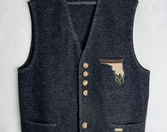 Men Boiled Wool Vest, Traditional Austrian Trachten Vest, Oktoberfest Folk Waistcoat, Tyrol Sleeveless Jacket, German Bavaria Alpen Vest, XL