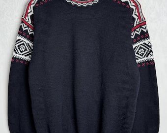 Nordic Men Wool Blend Sweater, 90s Norwegian Knit Sweater, Scandinavian Pattern Jumper, Fair Isle Folk Knitwear, Warm Winter Ski Pullover, M