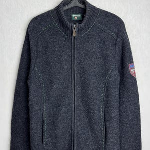 Mens Boiled Wool Jacket, Austrian Oktoberfest Trachten Cardigan, Tyrol Bavarian Wool Knit Sweater, Traditional Alpen Folk Zip Up Jacket, XL