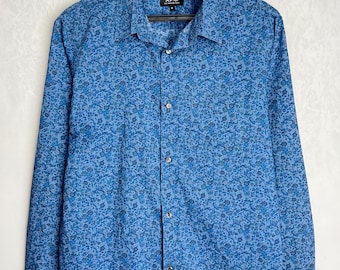 A.P.C. Mens Cotton Shirt, APC Rue Madame Paris Shirt, Floral Print Casual Shirt, French Designer Blue Button Up, Y2K Botanical Pattern Shirt