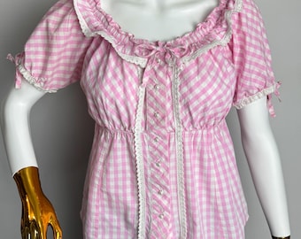 Blusa dirndl austriaca, blusa rosa Trachten tradicional, top Oktoberfest de manga abullonada, blusa popular tirolesa, camisa alpen bávara alemana, M