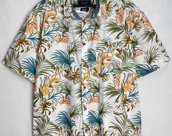Hawaiian Mens Cotton Shirt, Floral Print Summer Shirt, Tropical Aloha Beach Shirt, Short Sleeve Button Up, Festival Vacation Tiki Shirt, 3XL