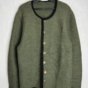 Austrian Wool Knit Cardigan, Mens Trachten Cardigan, Oktoberfest Green Wool Sweater, Tyrol Bavarian Cardigan, Traditional Alpen Knitwear, M